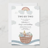 Two by Two Noahs Ark Twin Birthday Kaart (Voorkant)