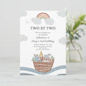 Two by Two Noahs Ark Twin Birthday Kaart (Staand voorkant)