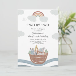 Two by Two Noahs Ark Twin Birthday Kaart