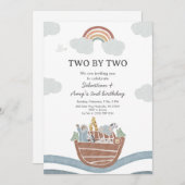 Two by Two Noahs Ark Twin Birthday Kaart (Voorkant / Achterkant)
