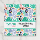 Two-can (Toucan) Tropische Verjaardag Bedankjes Labels (Voorkant)