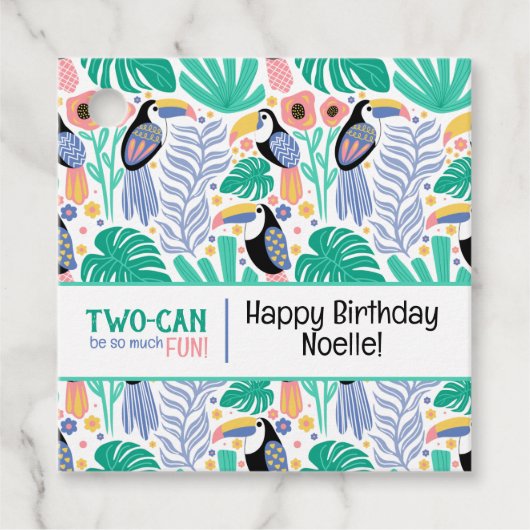 Two-can (Toucan) Tropische Verjaardag Bedankjes Labels (Voorkant)