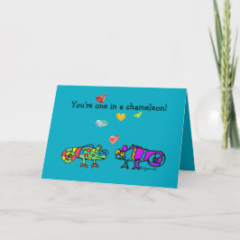 Two Cartoon Chameleon Blue Valentine Card Kaart