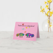 Two Cartoon Chameleon Pink Valentine Card Kaart (Gele Bloem)