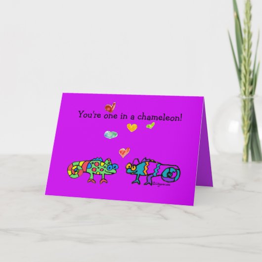 Two Cartoon Chameleon Purple Fushia Valentine Card Kaart (Voorkant)