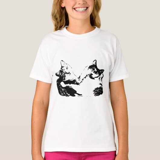Two Cats Friendship Ink Art T-shirt (Voorkant)