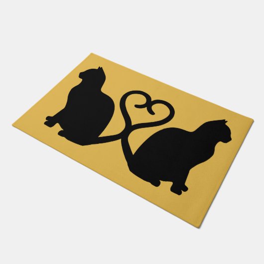 Two Cats Heart Silhouette Deurmat (Schuin)