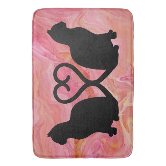 Two Cats Heart Tails on Pink Marble Badmat (Voorkant Verticaal)