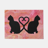 Two Cats Heart Tails on Pink Marble Deurmat (Voorkant)