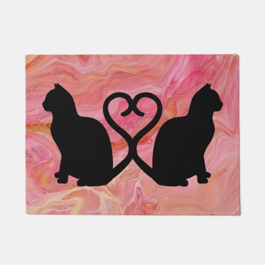 Two Cats Heart Tails on Pink Marble Deurmat (Voorkant)