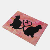 Two Cats Heart Tails on Pink Marble Deurmat (Schuin)