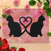 Two Cats Heart Tails on Pink Marble Deurmat