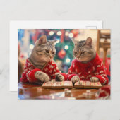 Two cats in red sweaters with festive background feestdagenkaart (Voorkant / Achterkant)