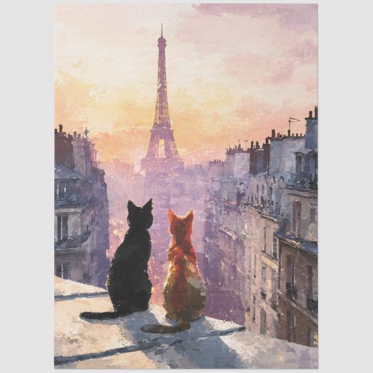 Two Cats On A Paris Rooftop Tissuepapier (Voorkant)