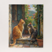 Two cats on steps legpuzzel (Verticaal)