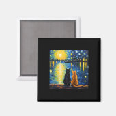 Two Cats Sterrennacht Lover Cat Art Painting Kitte Magneet (Voorkant / Achterkant)