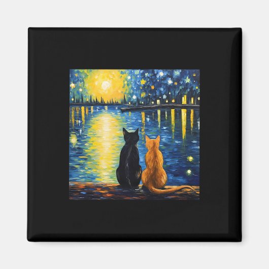 Two Cats Sterrennacht Lover Cat Art Painting Kitte Magneet (Voorkant)