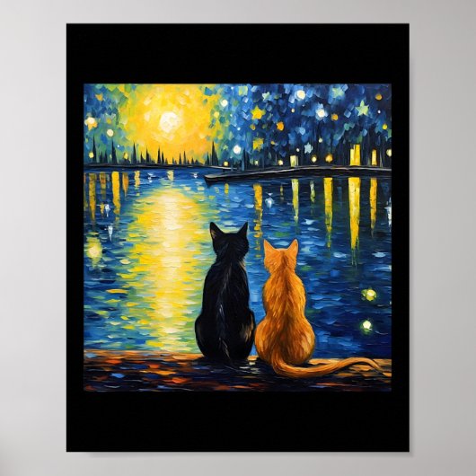 Two Cats Sterrennacht Lover Cat Art Painting Kitte Poster (Voorkant)