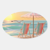 "Two Chairs By The Sea" Ovale Sticker (Voorkant)