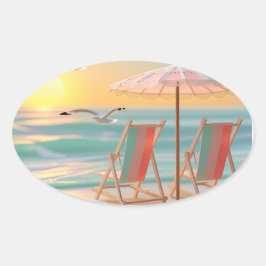 "Two Chairs By The Sea" Ovale Sticker