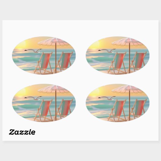 "Two Chairs By The Sea" Ovale Sticker (Vel)
