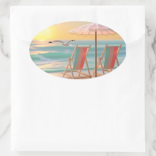 "Two Chairs By The Sea" Ovale Sticker (Tas)