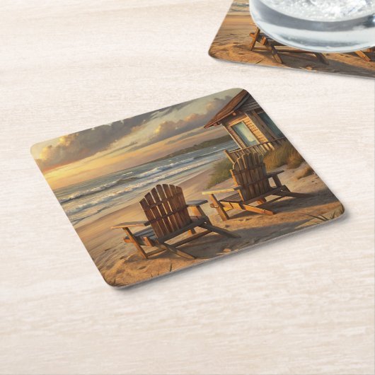 Two Chairs on a Beach Kartonnen Onderzetters (Schuin)
