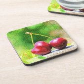"Two Cherries Fruit" Cute Photo. Bestel nu Bier Onderzetter (Linkerzijde)