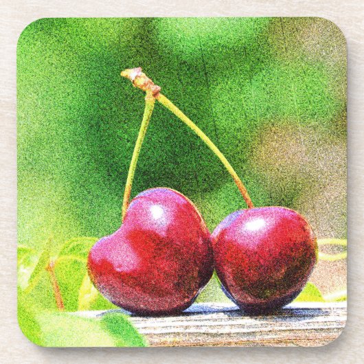 "Two Cherries Fruit" Cute Photo. Bestel nu Bier Onderzetter (Voorkant)