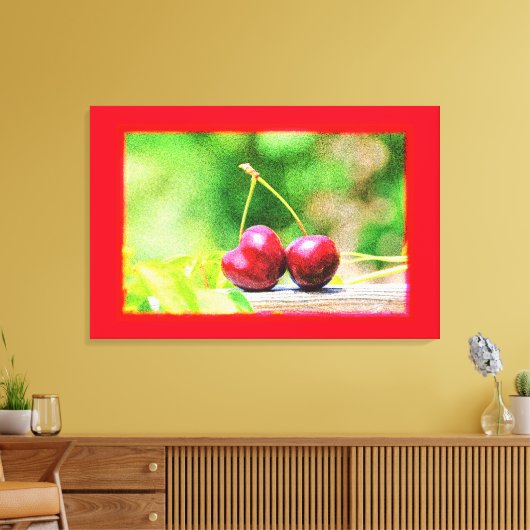 "Two Cherries Fruit" Cute Photo. Bestel nu Canvas Afdruk (Insitu (Woonkamer))