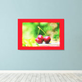 "Two Cherries Fruit" Cute Photo. Bestel nu Canvas Afdruk (Insitu (Houten vloer))