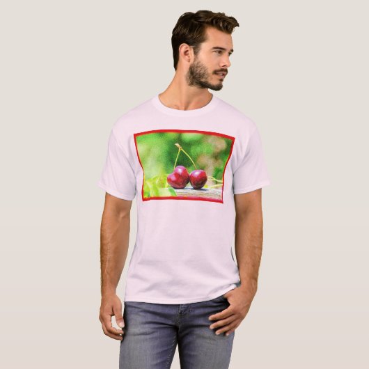 "Two Cherries Fruit" Cute Photo. Bestel nu T-shirt (Voorkant volledig)