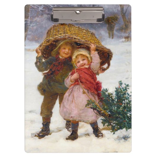 Two children in the snow by Frederick Morgan Klembord (Voorkant)