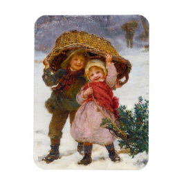 Two children in the snow by Frederick Morgan Magneet