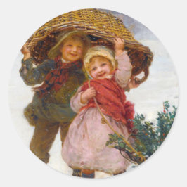 Two children in the snow by Frederick Morgan Ronde Sticker