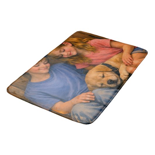 Two Children with Sleeping Puppy –  Bath Mat (Gekanteld)