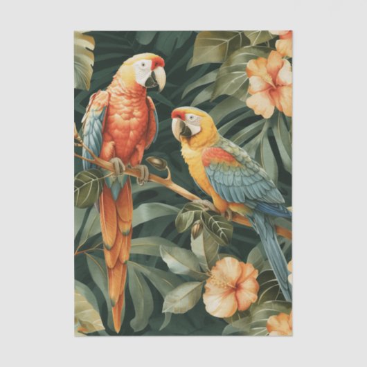Two Colorful Parrots Tropical Flower Branch Tissuepapier (Voorkant)