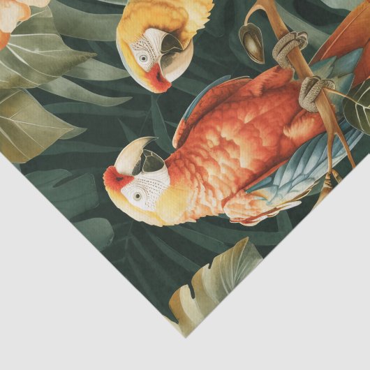Two Colorful Parrots Tropical Flower Branch Tissuepapier (Detail)