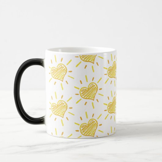 Two-colour coffee mug with hearts design. magische mok (Links)