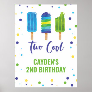 Two Cool 2de verjaardag ijslolly blauw groen Poster