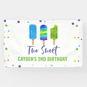 Two Cool 2de verjaardag ijslolly blauw groen Spandoek