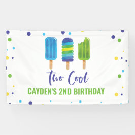 Two Cool 2e verjaardag ijslolly blauw groen Spandoek