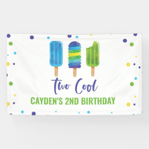 Two Cool 2e verjaardag ijslolly blauw groen Spandoek