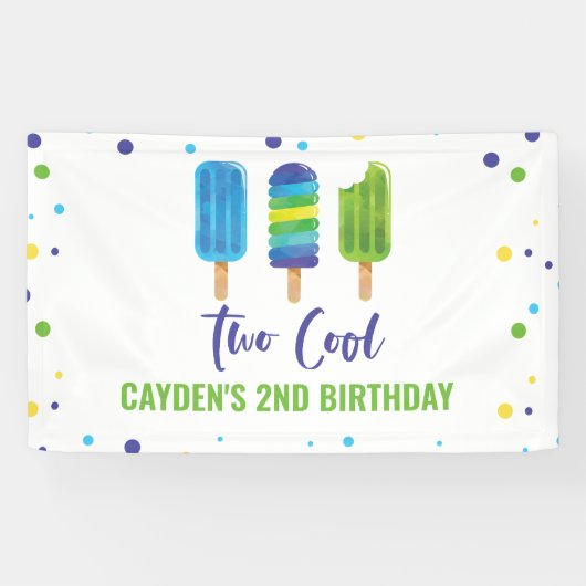 Two Cool 2e verjaardag ijslolly blauw groen Spandoek (Horizontaal)