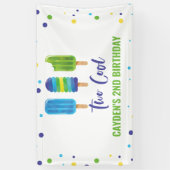Two Cool 2e verjaardag ijslolly blauw groen Spandoek (Verticaal)