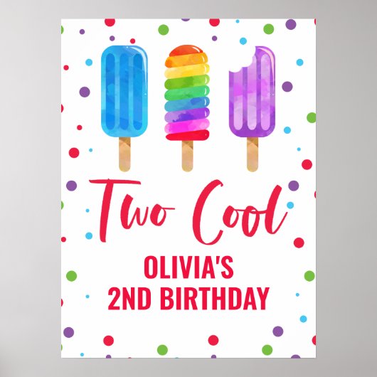 Two Cool 2e verjaardag Regenboog Ijslolly Poster (Voorkant)
