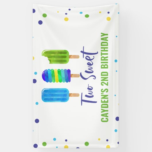 Two Cool 2nd Birthday Ice Pop blauw groen Spandoek (Verticaal)