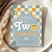 Two Cool Dude Boys Blue 2nd Birthday Invitation Kaart