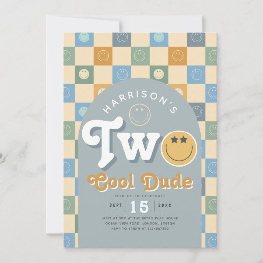 Two Cool Dude Boys Blue 2nd Birthday Invitation Kaart (Voorkant)