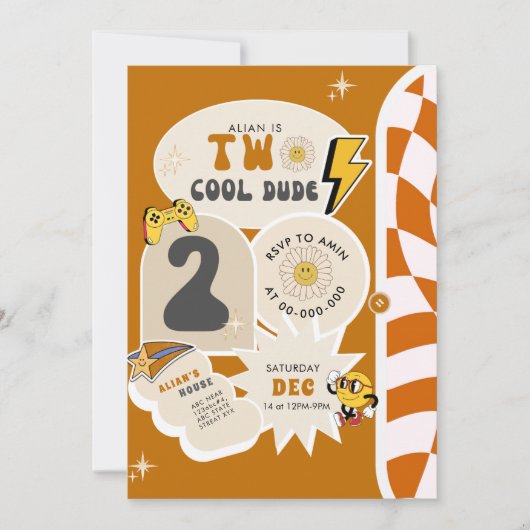 Two Cool Dude | Jongens 2e Retro Checkered Verjaar Kaart (Voorkant)